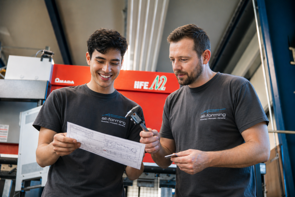 Fachkräfte von all-forming für Werkzeugbau, Stanztechnik, Blechbearbeitung und Baugruppenfertigung.